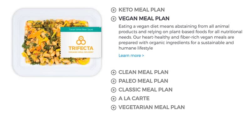 vegan meals offered by Trifecta Nutrition